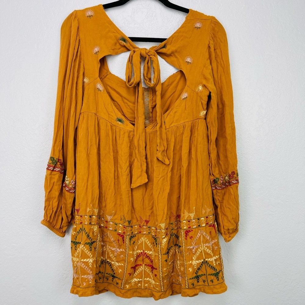 Free People Rhiannon embroidered Long Sleeve Open Back mini dress - Picture 9 of 10